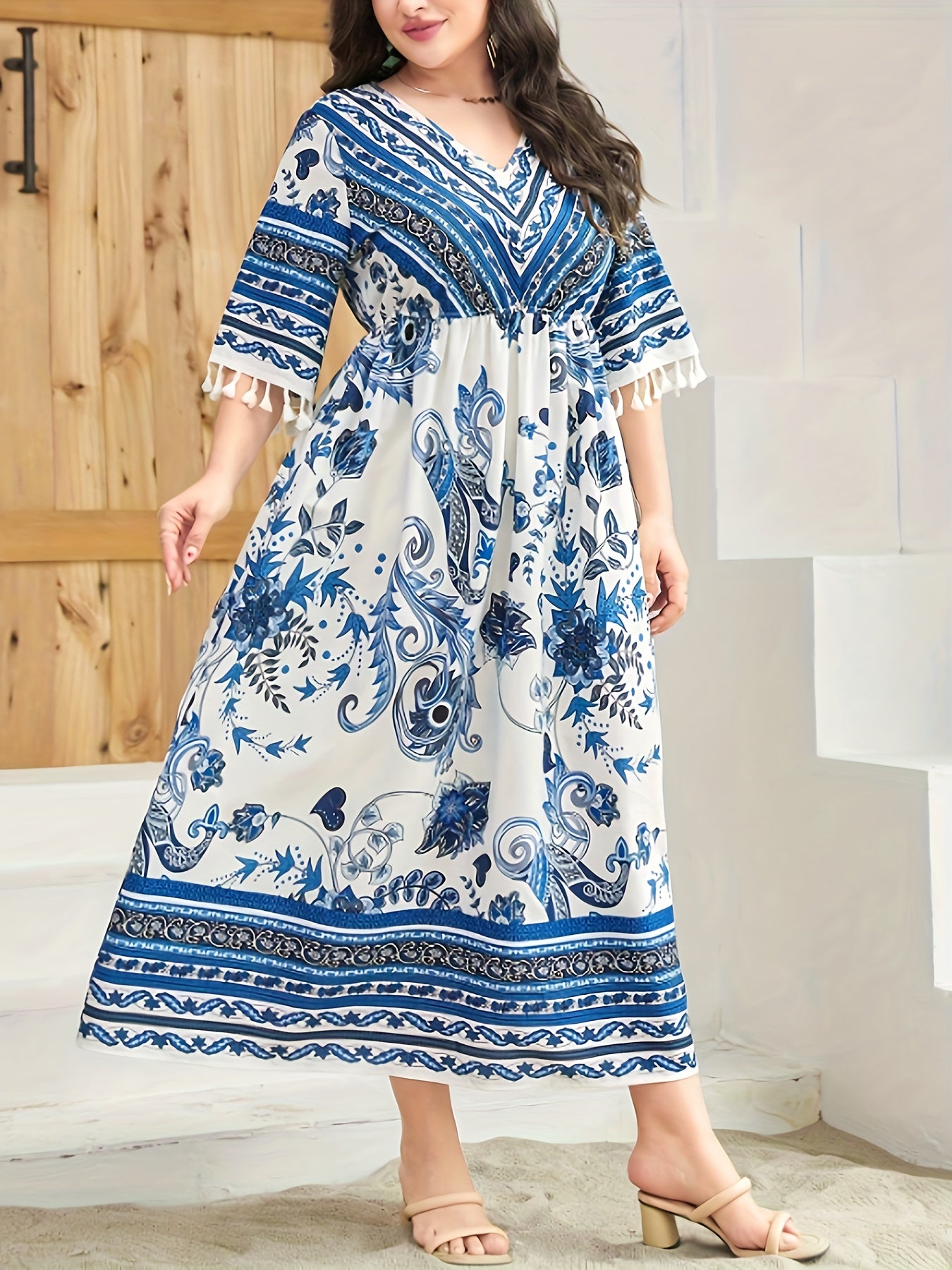  Retro Dress Women's Plus Paisley Floral Geometric Print