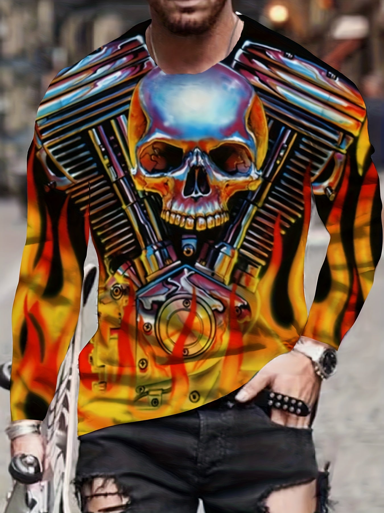 Skull 3D Print Men's Long Sleeve T-Shirt Autumn Stylish Tees