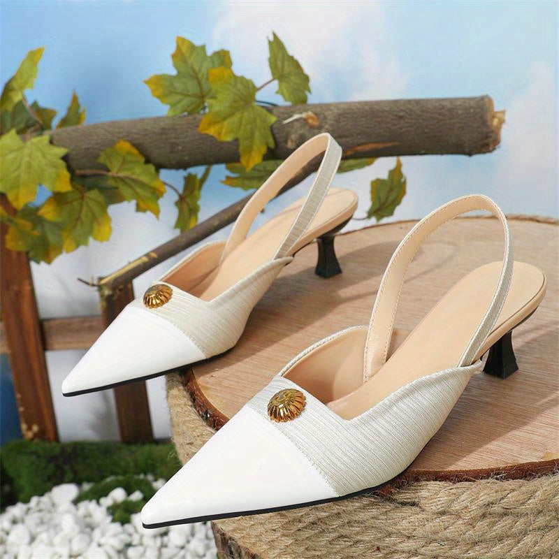 Women's Pointed Toe Kitten Heels Slip On Low Heels Slingback Sandals