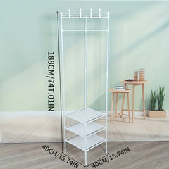 Sturdy Coat Rack with 2 Storage Layers and 4 Double Hooks
