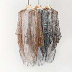 Fishnet Tassel Shawl Mesh Bikini Cover Up Beach Cape