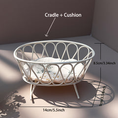 1:8 Scale Mini Cast Iron Cradle with Flower Mat for OB11 BJD