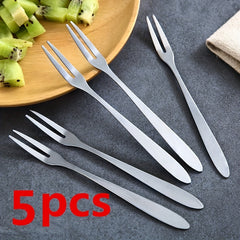 5PCS Stainless Steel Fruit Fork Dessert Fork Portable Small Cake Stick