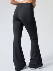 Ruched Waist Flare Leg Pants Solid Casual Workout Running Flared Leggings