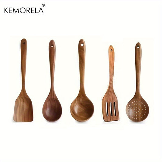 5pcs Wooden Cooking Spoon Set for Effortless Meal Prep