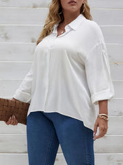  Basic Blouse Women's Plus Plain Turn Down Collar Button Up Shirt