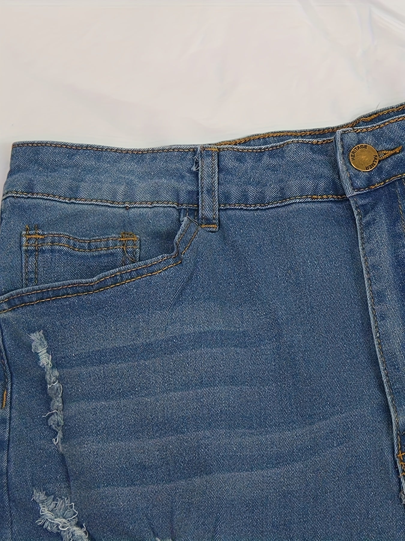  Ripped Button Up High Stretch Denim Shorts
