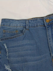 Ripped Button Up High Stretch Denim Shorts