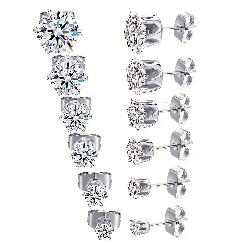 Zircon Decor Stud Earrings Stainless Steel Jewelry Delicate Gift