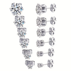 Zircon Decor Stud Earrings Stainless Steel Jewelry Delicate Gift