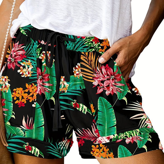  Floral Print Drawstring Casual Shorts