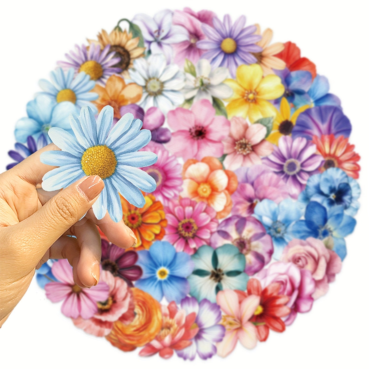 50pcs Cartoon Flower Stickers, Transparent Reusable PET Decals