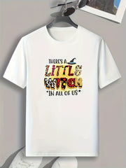 Little Witch Print Men's T-shirt Casual Comfy Tee for Summer