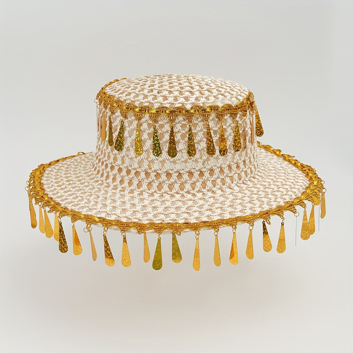 Boho Tassel Sun Hat Flat Top Crochet Straw Hat Mesh Beach Hats