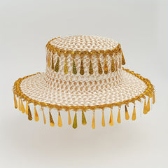 Boho Tassel Sun Hat Flat Top Crochet Straw Hat Mesh Beach Hats