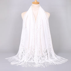 Long Tassel Shawl Solid Flower Wrap Dress Scarf