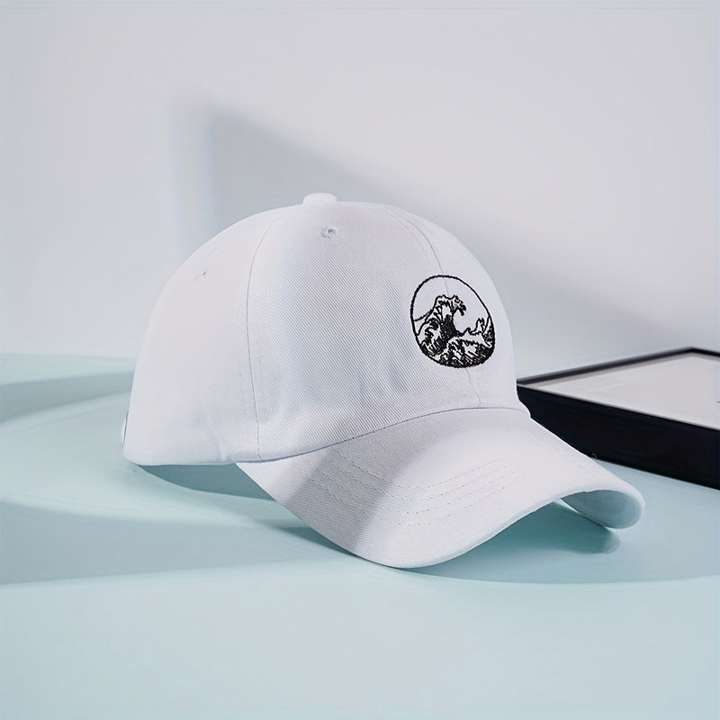 Wave Embroidery Baseball Cap Vintage Washed Distressed Dad Hat