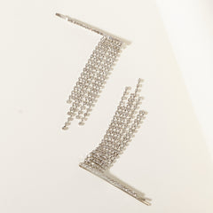 Rhinestone Fringe Hairpin Silver Bridal Tassel Hairpin