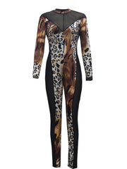 Abstract Print Skinny Illusion Jumpsuit Mock Neck Long Sleeve Jumpsuit
