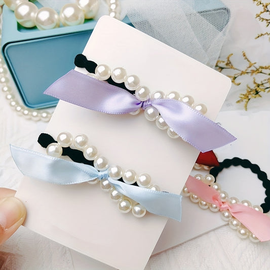 Faux Pearl Bow Hair Tie Headdress Prom Party Mother's Gift