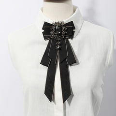 Layer Bow Tie Rhinestone Decor Necktie Womens Long Bowtie