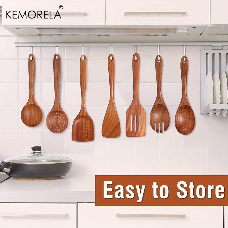 9pcs Wooden Spoons Utensils Holder Teak Kitchen Set with Spoon Rest