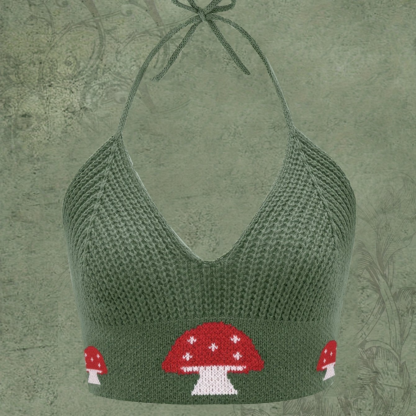  Y2K Knit Top Women's Plus Mushroom Print Backless Knit Cam