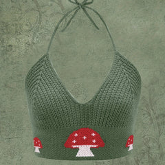  Y2K Knit Top Women's Plus Mushroom Print Backless Knit Cam