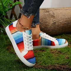 Colorful Striped Canvas Shoes Low Top Flat Walking Sneakers