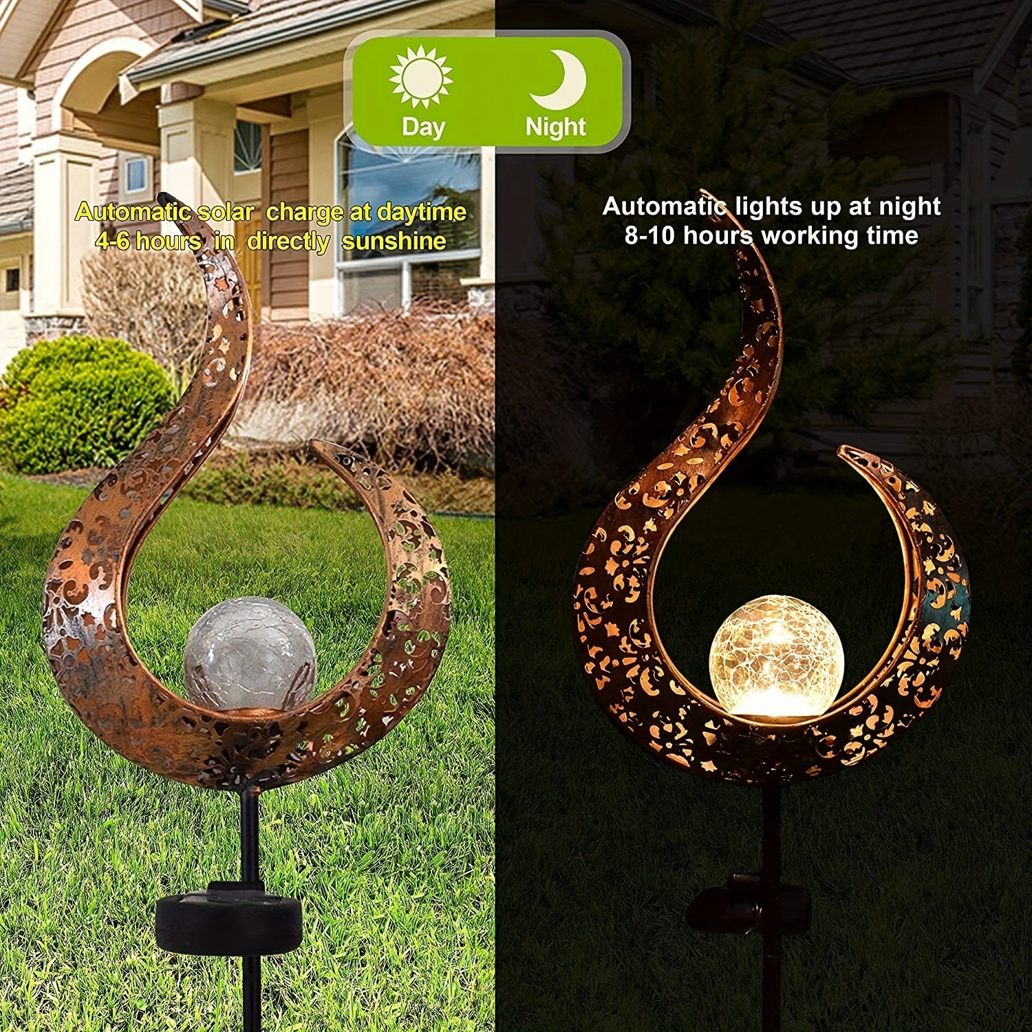 Crackle Glass Globe Stake Solar Lights | Outdoor Waterproof LED Garden Lights
