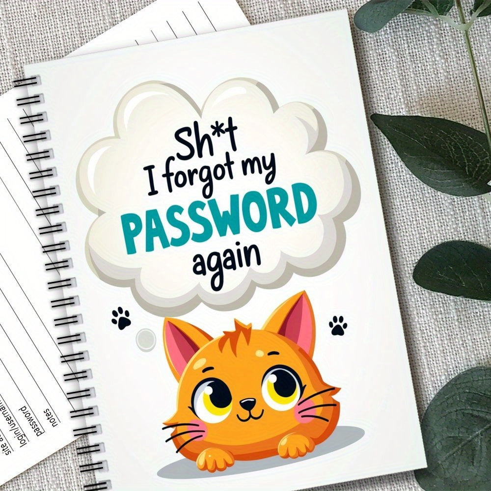 Spiral Password Notebook Orange Cat Internet Logins Funny Design