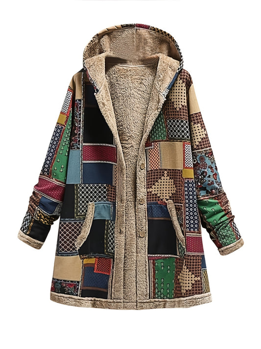 Patchwork Hooded Jacket Long Sleeve Casual Outerwear