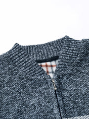 Men's Full Zip Cardigan Sweater Cable Knit Stand Collar Thick Jacket
