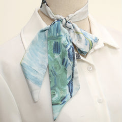 Skinny Scarf Oil Painting Print Long Ribbon Neckerchief Women Casual Necktie