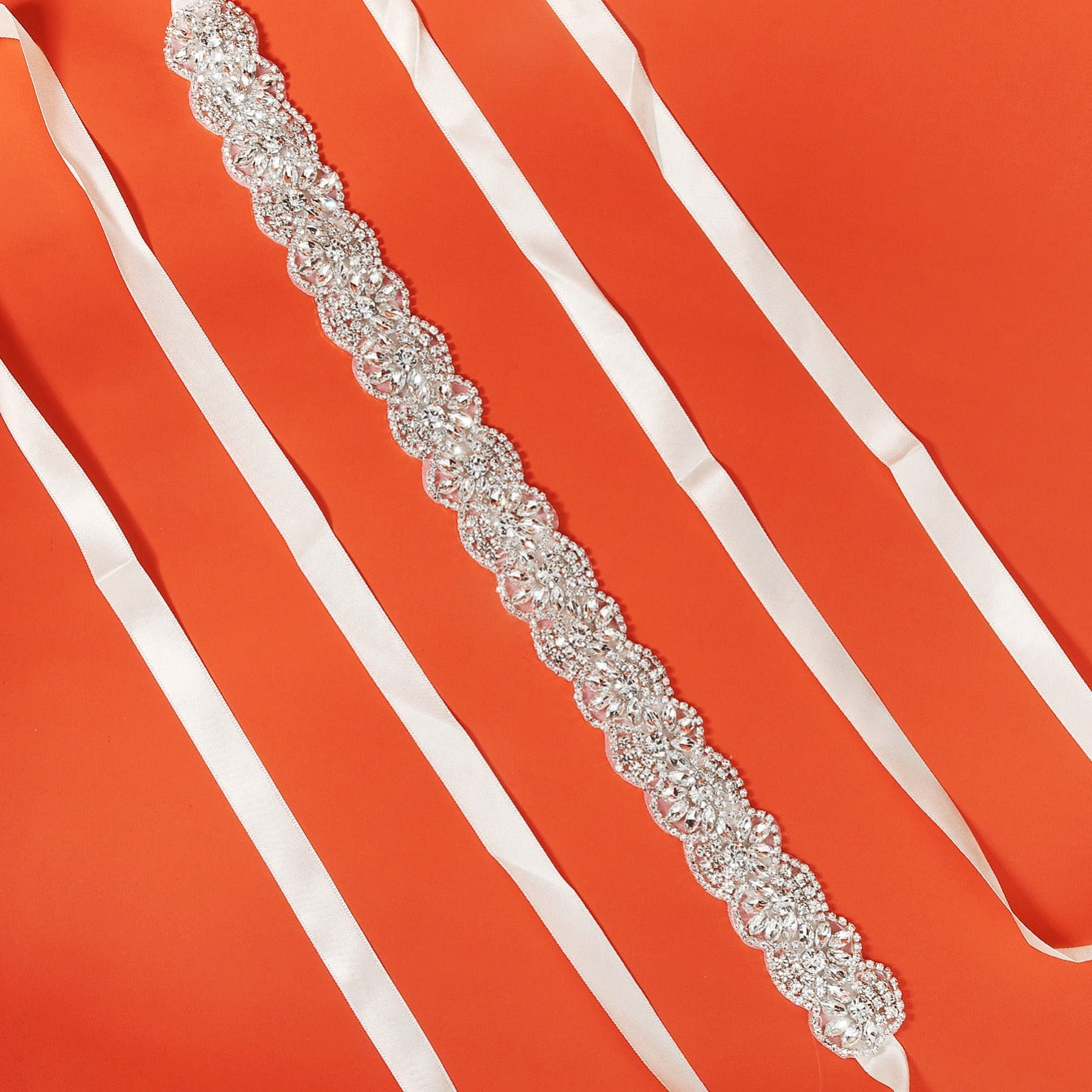 Miallo Rhinestone Bridal Sash Handcrafted Satjsonin Ribbon Wedding Dress Belt