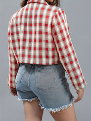  Casual Blazer Women's Plus Plaid Print Long Sleeve Lapel Collar Blazer