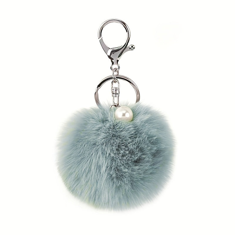 Faux Rabbit Fur Ball Keychain - Cute Handbag or Car Key Accessory