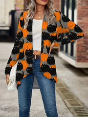  Cat & Pumpkin Print Long Sleeve Cardigan