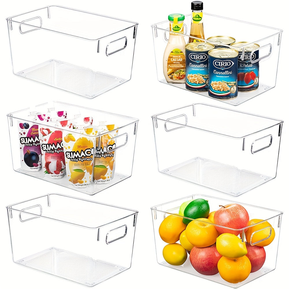 6pcs Set Storage Box Transparent Refrigerator Storage Bin With Handle