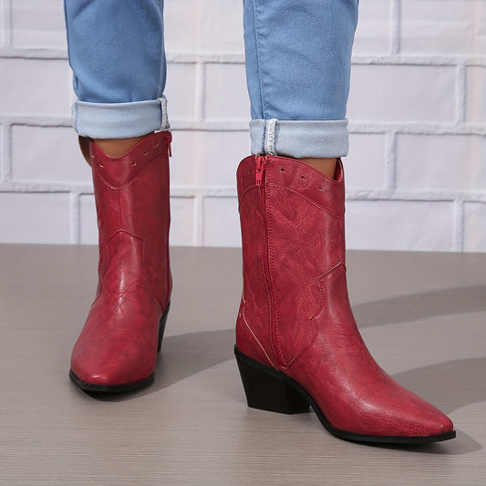 Women's Western Cowgirl Boots Pointed Toe Floral Embroidered Ankle Boots