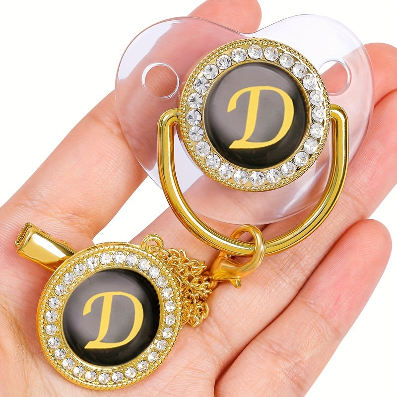 Golden Letters Blingbaby Pacifier BPA with Chain Clip