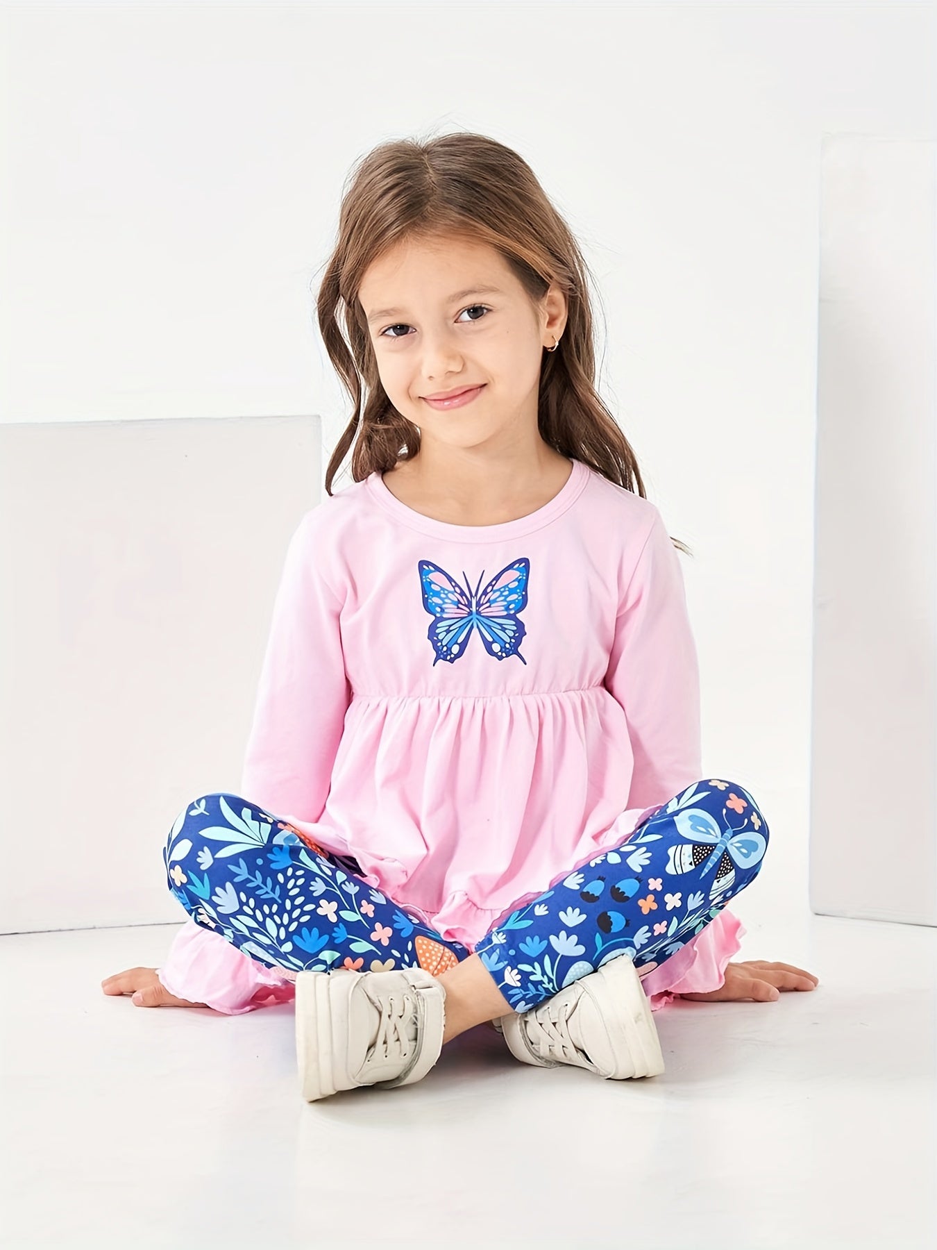 Leopard Pattern Ruffled Dress & Leggings Set for Girls