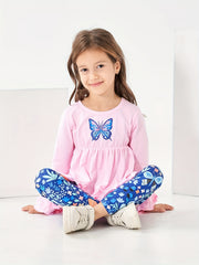 Leopard Pattern Ruffled Dress & Leggings Set for Girls