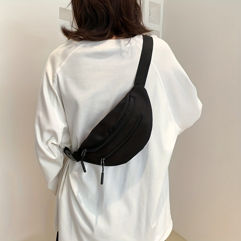 Casual Nylon Crossbody Bag Double Zipper Solid Small Bag