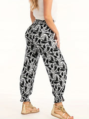  Boho Pants Women's Plus Paisley Floral Print Drawstring Elastic