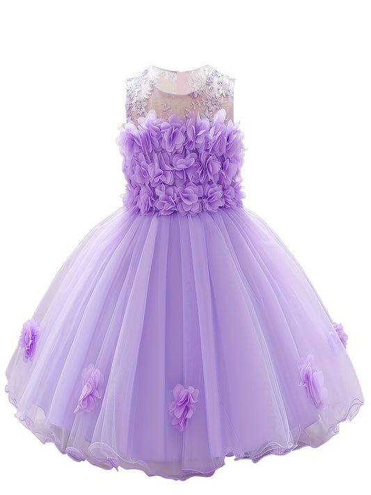 Gorgeous Sleeveless Flowers Embroidered Princess Dress for Little Girl's Party