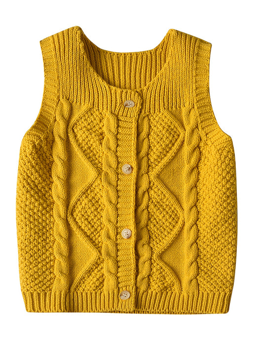 Girls Knit Sweater Vest Jacket Button Tank Top