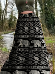 Hippie Patchwork Print Drawstring Skirt Boho Skirt Spring Summer Women's