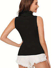 Solid Turtle Neck Sleeveless Tank Top Women's Clothing