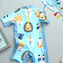 Boys' Cartoon Animal Print Swimsuit Zip Up Short Sleeves